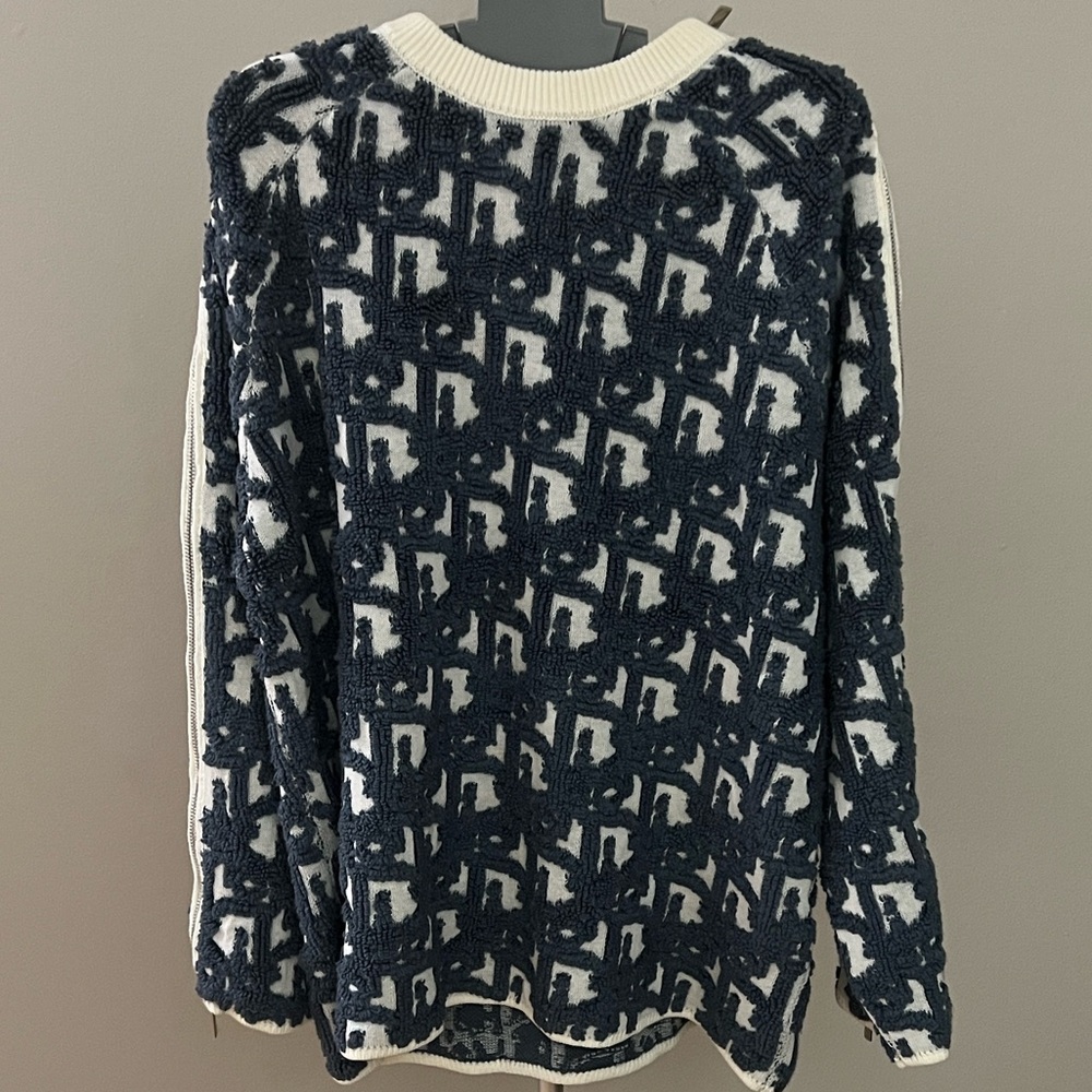 Christian Dior Oblique Sweater in a white and blue virgin wool and cotton-blend